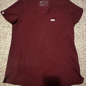 Figs Maroon V-Neck Scrub Top